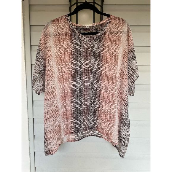 CAbi #240 Sheer "Cover Up Tee" Blouse Brown Beige Tan Size Medium - Picture 1 of 4